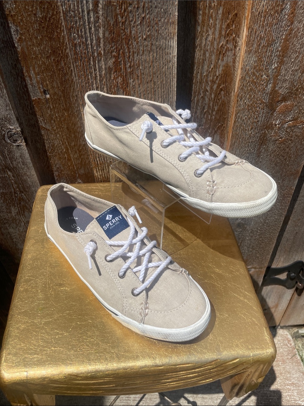 Sperry Women's Beige Canvas Lace-Up Casual Sneakers